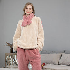 Coral Velvet Pajamas Plus Size Thickened Fleece-Lined Loungewear Long-Sleeved Flannel Pajamas