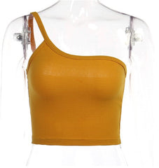 Vest Solid Shoulder Irregular Asymmetric Belt Camisole