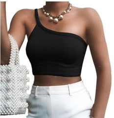 Vest Solid Shoulder Irregular Asymmetric Belt Camisole