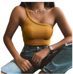Vest Solid Shoulder Irregular Asymmetric Belt Camisole