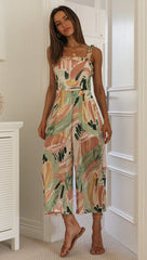 Printed Ruffles Stitching Jumpsuit