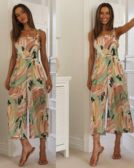 Printed Ruffles Stitching Jumpsuit