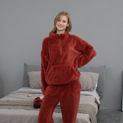 Flannel Pajamas Solid Color Couple Homewear Pullover Thickened Pajama Pants Coral Velvet Pajamas