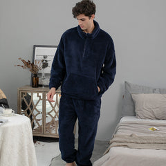 Flannel Pajamas Solid Color Couple Homewear Pullover Thickened Pajama Pants Coral Velvet Pajamas