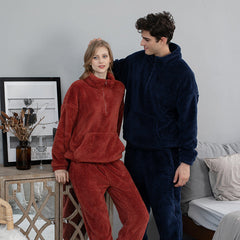 Flannel Pajamas Solid Color Couple Homewear Pullover Thickened Pajama Pants Coral Velvet Pajamas