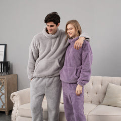 Flannel Pajamas Solid Color Couple Homewear Pullover Thickened Pajama Pants Coral Velvet Pajamas