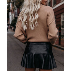 Jupe-culotte taille haute en similicuir à volants pour le bureau