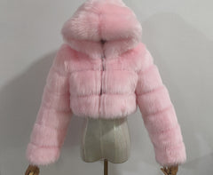 Fur Artificial Fur Fox Fur Hooded Short Faux Coat