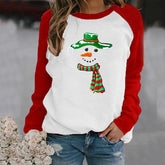 Pull décontracté imprimé de Noël pour les fêtes, t-shirt à manches longues et contraste de couleurs