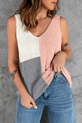 Strick-Tanktop mit V-Ausschnitt und Farbblock