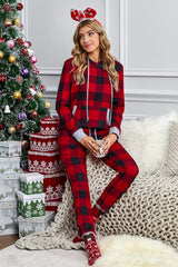 Lounge-Set mit Kapuze und kariertem Kontrastbesatz