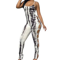 Bedruckter rückenfreier Jumpsuit mit Hosenträgern