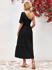Robe midi asymétrique à smocks