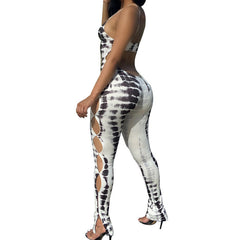 Bedruckter rückenfreier Jumpsuit mit Hosenträgern