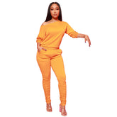 Solid Color off-Shoulder Collar Pleated Pile Two-Piece Set