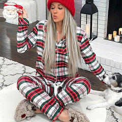 Christmas Striped Printed Long Sleeves Pajamas Home Wear Casual Suit