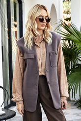 Gilets en tweed de couleur unie, style coréen, amples et décontractés, à boutons