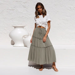 High Waist Slimming Cotton Linen Skirt Solid Color Simple Pleated Irregular Asymmetric Skirt