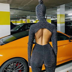 Langarm Rollkragen Rückenfrei Einteilige Hose Sport Jumpsuit Geschenk Kopf