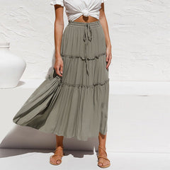 High Waist Slimming Cotton Linen Skirt Solid Color Simple Pleated Irregular Asymmetric Skirt
