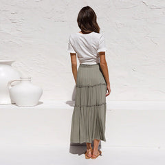 High Waist Slimming Cotton Linen Skirt Solid Color Simple Pleated Irregular Asymmetric Skirt