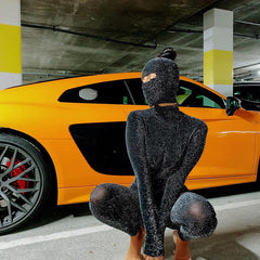 Langärmliger, hochgeschlossener, rückenfreier, hüfthoher, enger Sport-Jumpsuit