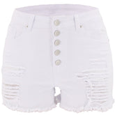 Office Straight Ripped High Waist Ordinary Washed Black White Cotton Jeans