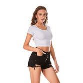 Gerade, zerrissene Jeans mit hoher Taille und normaler Waschung in Schwarz und Weiß
