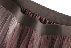 Stitching Pleated Mesh Skirt Stretch Elastic WaistbSlimming Mid-Length A- line Large Hem Skirt Winter