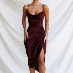 Split Satin Dress Slim Sleeveless Split