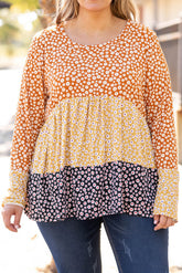 Haut babydoll à blocs de couleurs et à fleurs grande taille