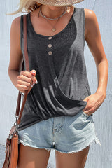 Tanktop mit U-Ausschnitt und dekorativem Knopf
