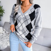 Pull à manches longues et col en V Argyle