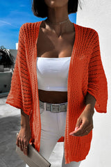 Orange Hollow-out Bracelet Sleeve Knit Cardigan