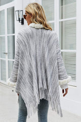 Heathered Faux Fur Fringe Hem Poncho