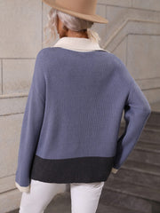 Pull en tricot à épaules tombantes et demi-zip à blocs de couleurs