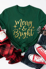 Grünes T-Shirt mit Rundhalsausschnitt und Grafik „Merry & Bright Starry“