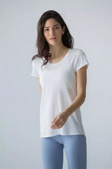 Breathable Yoga Short Sleeved Blouse Backless T Yoga Lightweight Loose Exercise T Shirt Workout