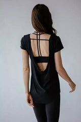 Breathable Yoga Short Sleeved Blouse Backless T Yoga Lightweight Loose Exercise T Shirt Workout
