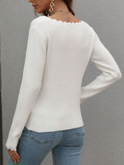 Geripptes Stricktop mit V-Ausschnitt