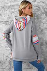 Rainbow Stripe Zipper Detail Elbow Patch Hoodie