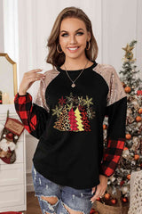 Langarm-T-Shirt mit Pailletten und Weihnachtsbaum-Grafik