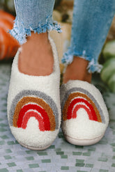 Bright White Rainbow Plush Home Slippers