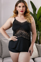 Pyjama-Set mit Spitzeneinsatz in Übergröße