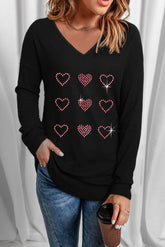 Langarm-T-Shirt mit V-Ausschnitt und Herz