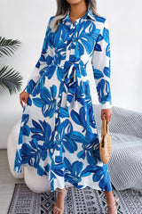 Botanical Print Long Sleeve Shirt Dress