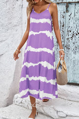 Robe midi à bretelles spaghetti et col en V contrasté