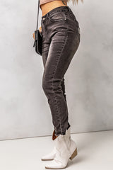Skinny Jeans mit hohem Bund und ungesäumtem Saum