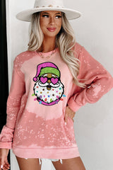 Rosa Weihnachtsmann Gebleichtes Rundhals-Sweatshirt mit Grafik