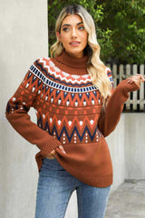 Pullover mit geripptem Rollkragen und Chevron-Muster